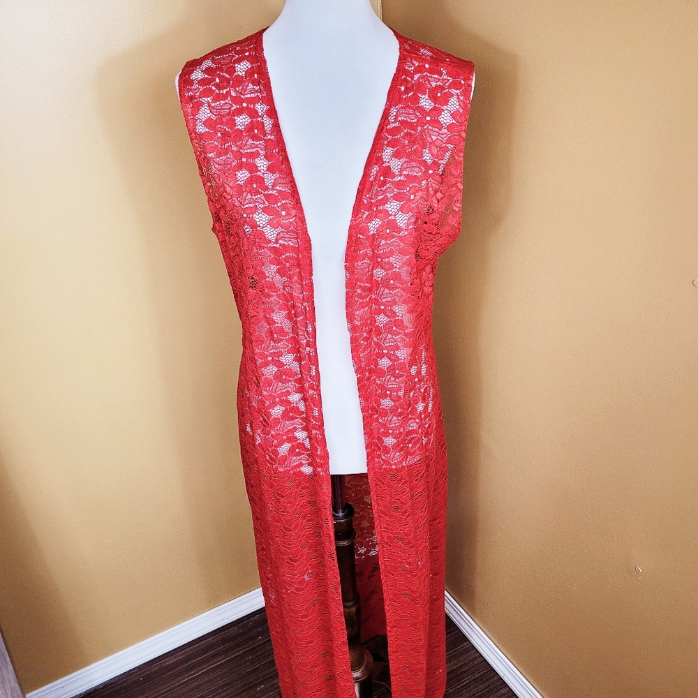 NOUVELLE Red Lace Open Cardigan